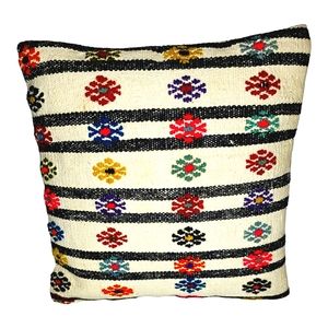 Kilim Turkish Decorative Pillow Hand Woven Square Boho Hippie Ethnic 16 X 16"